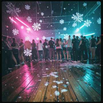 Обложка песни ИИ: Снег на Танцполе(fast bouncy synth bass, 140 BPM, bright neon winter party,TikTok style)